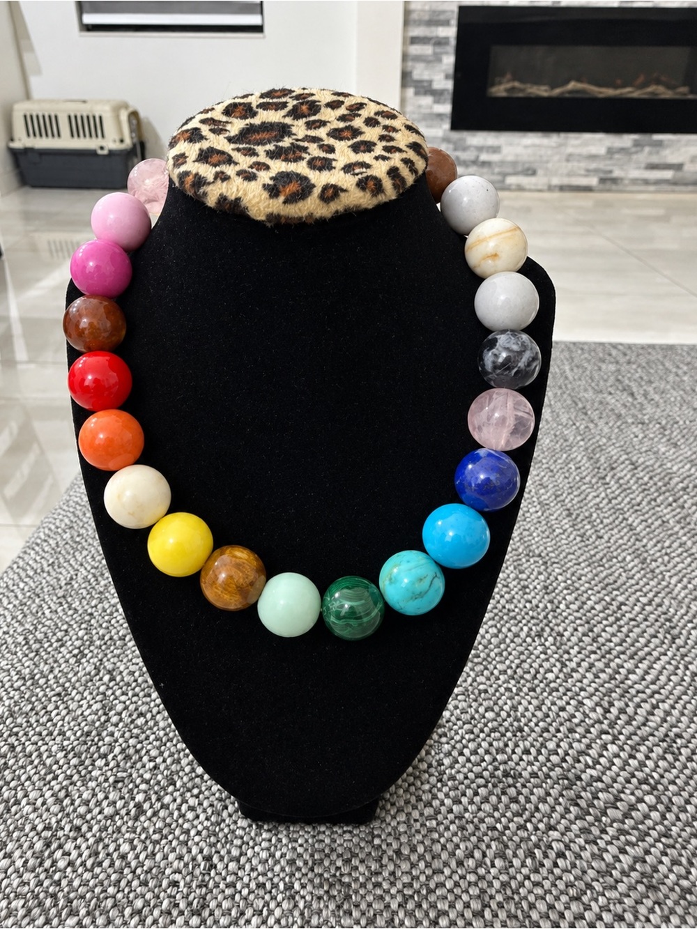 Multicolor Chunky Round Bead Statement Necklace Gold Tone Adjustable